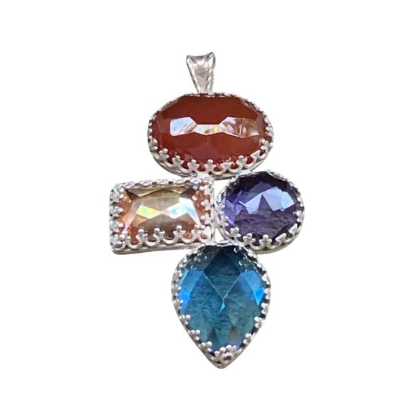 Handmade Ortiwolf Pendant Sterling Silver Multi Faceted Stones Vintage
